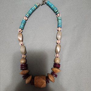 Wood Beaded Necklace Multi Color